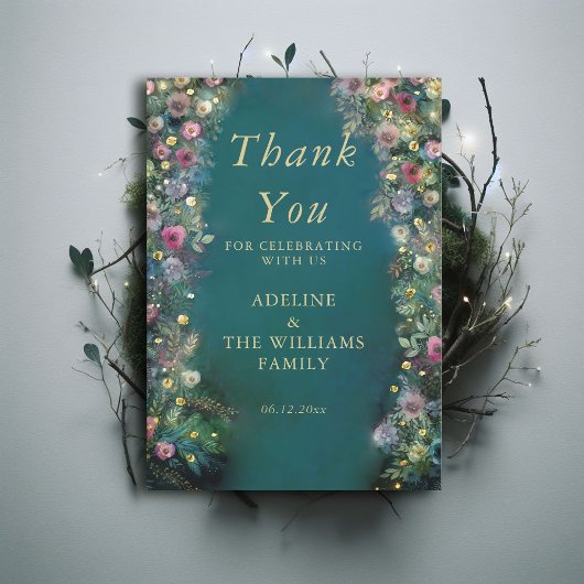 Carte De Remerciements Forêt enchantée Roses verdure Magique Sweet 16