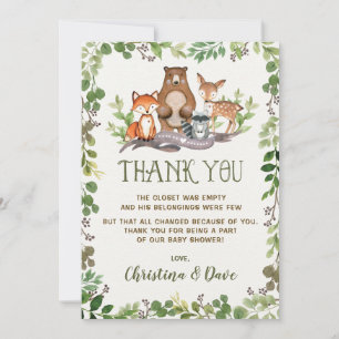 Carte De Remerciements Forêt forestière Animaux Baby shower Végétation