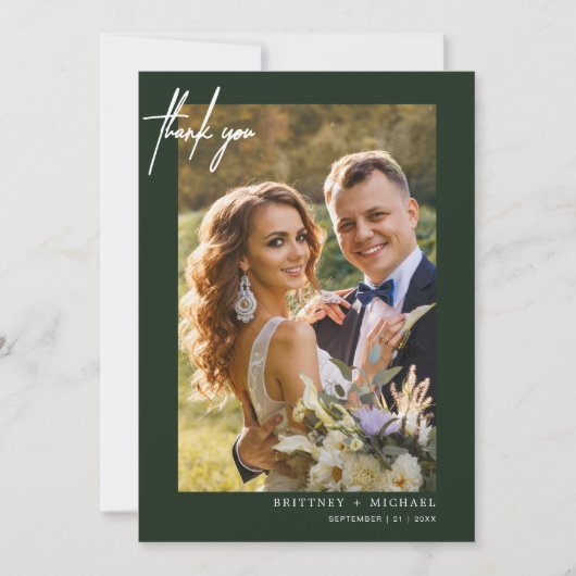 Carte De Remerciements Forêt photo moderne à la main verte (Devant)