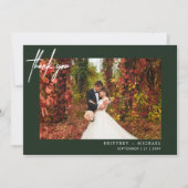 Carte De Remerciements Forêt photo moderne à lettres mains vert (Devant)