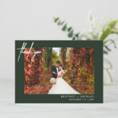 Carte De Remerciements Forêt photo moderne à lettres mains vert (Debout devant)