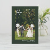 Carte De Remerciements Forêt photo moderne à lettres mains vert (Debout devant)