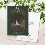 Carte De Remerciements Forêt photo simple à lettres à la main verte<br><div class="desc">Merci à vos invités avec cette photo moderne carte de remerciement avec "merci" écrit à la main.</div>
