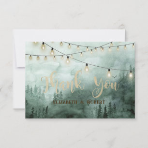 Carte De Remerciements Forêt, Pins, Guirlandes Lumineuses Vertes