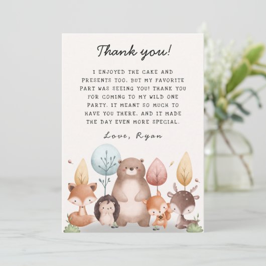 Carte De Remerciements Forêt sauvage d'une mignonne Bois Animaux Annivers (Debout devant)