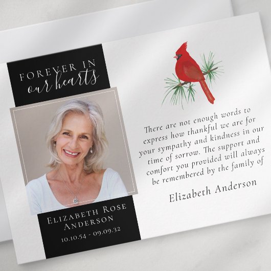 Carte De Remerciements Forever dans nos coeurs Cardinal Photo Sympathie