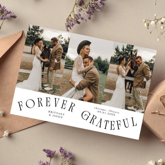 Carte De Remerciements Forever Grateful White Wedding Multi Photo 