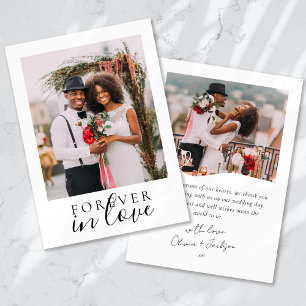 Carte De Remerciements Forever in Love Calligraphy Mariage Photo