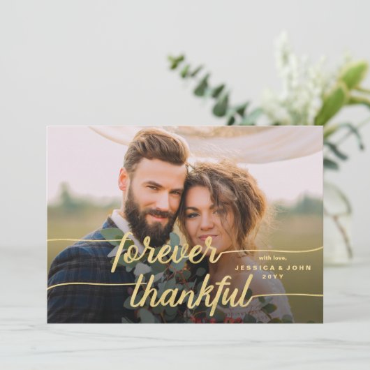Carte De Remerciements Forever Thankful Gold Calligraphy 2 Mariage photo (Debout devant)