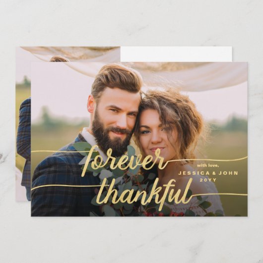 Carte De Remerciements Forever Thankful Gold Calligraphy 2 Mariage photo (Devant / Derrière)