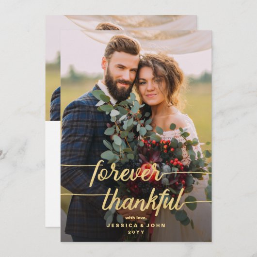 Carte De Remerciements Forever Thankful Gold Calligraphy 2 Mariage photo (Devant / Derrière)