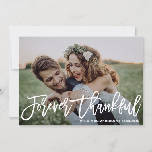 Carte De Remerciements Forever Thankful Moderne Calligraphie Mariage Phot (Devant)
