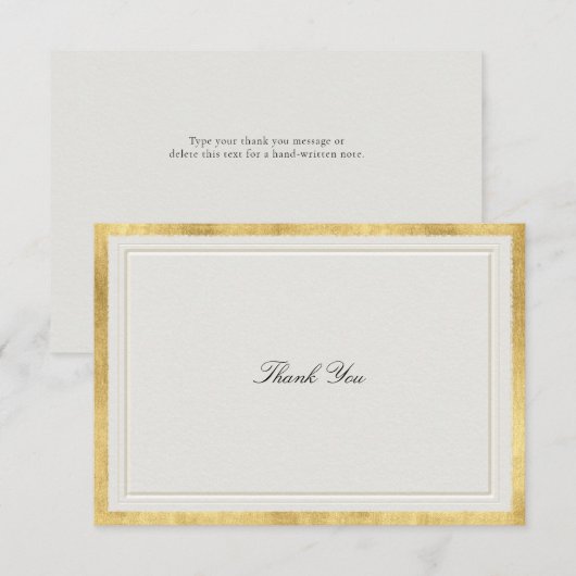 Carte De Remerciements Formal Modern Classic Elevated Gold Ecru Wedding (Devant / Derrière)