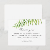 Carte De Remerciements fougère aquarelle. Fête feuille de la verdure des  (Devant / Derrière)