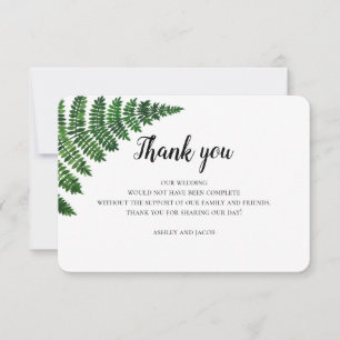 Carte De Remerciements Fougère verte merci. Note de mariage floral d'été