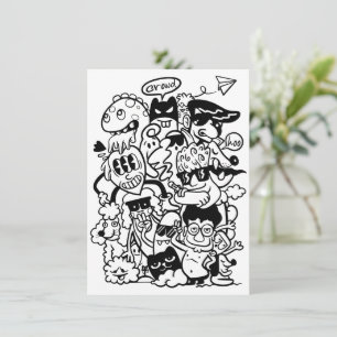 Carte De Remerciements Foule de personnages de dessins animés excentrique