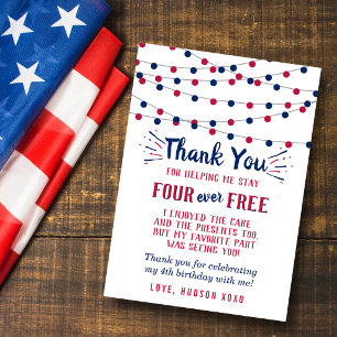 Carte De Remerciements Four Ever Free ! Fête d'anniversaire du 14 juillet