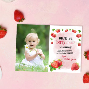 Carte De Remerciements Fraise 1er anniversaire fête Berry Sweet