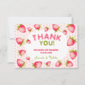 Carte De Remerciements Fraise Bébé Fille Douche été rose (Devant)