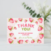 Carte De Remerciements Fraise Bébé Fille Douche été rose (Debout devant)