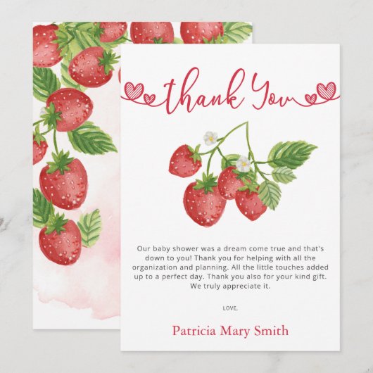 Carte De Remerciements Fraise Berry été Baby shower doux (Devant / Derrière)