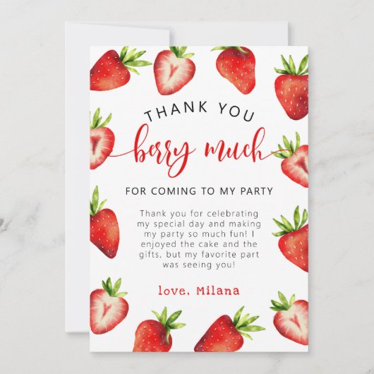 Carte De Remerciements Fraise Fille Anniversaire Berry beaucoup (Devant)