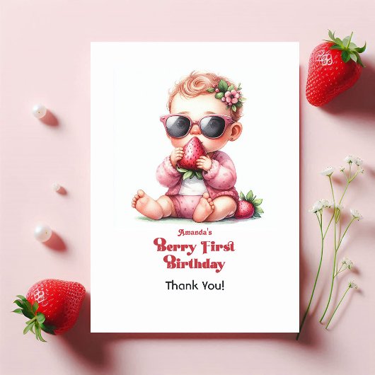 Carte De Remerciements Fraise Fille Berry Premier anniversaire