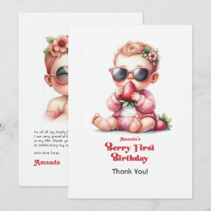 Carte De Remerciements Fraise Fille Berry Premier anniversaire