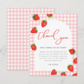 Carte De Remerciements Fraise rose Berry Plaid Anniversaire (Devant / Derrière)