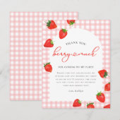 Carte De Remerciements Fraise rose Berry Plaid Anniversaire (Devant / Derrière)