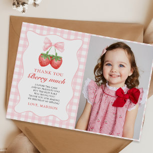 Carte De Remerciements Fraise rose Bow Girl 1er anniversaire Photo