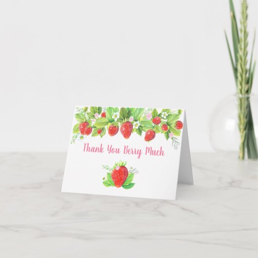Carte De Remerciements Fraise rose Floral Anniversaire (Devant)