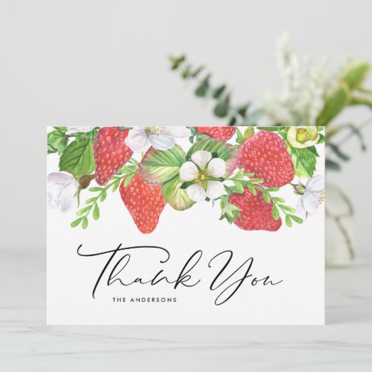Carte De Remerciements Fraises à l'aquarelle Botanique Plat (Debout devant)