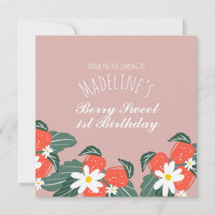 Carte De Remerciements Fraises Dessinées à la Main Botanique Anniversaire