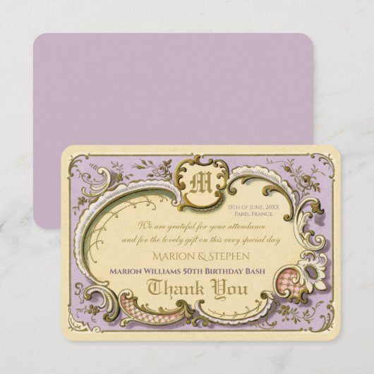 Carte De Remerciements Frame d'époque d'or noir Rococo (Devant / Derrière)