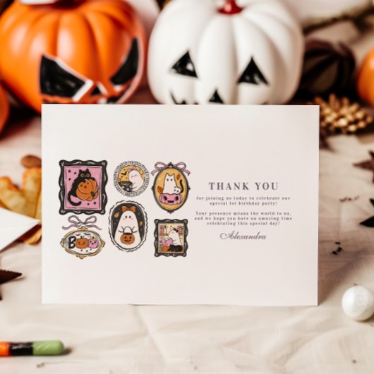 Carte De Remerciements Framed Ghost & Cat Halloween 1st Birthday