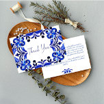 Carte De Remerciements Français Blue Méditerranée tuiles nuptiale douche<br><div class="desc">Blue Majolica Mexicaine Talavera Espagnol Français Méditerranéen tuiles nuptiale douche merci cartes. Carreaux d'aquarelle moderne couleurs bleues avec police d'écriture moderne</div>