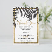 Carte De Remerciements Franges de Palmier Noir Bordure Or Moderne (Debout devant)