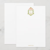 Carte De Remerciements French Floral Monogram Personalized Coquette Bow (Devant / Derrière)