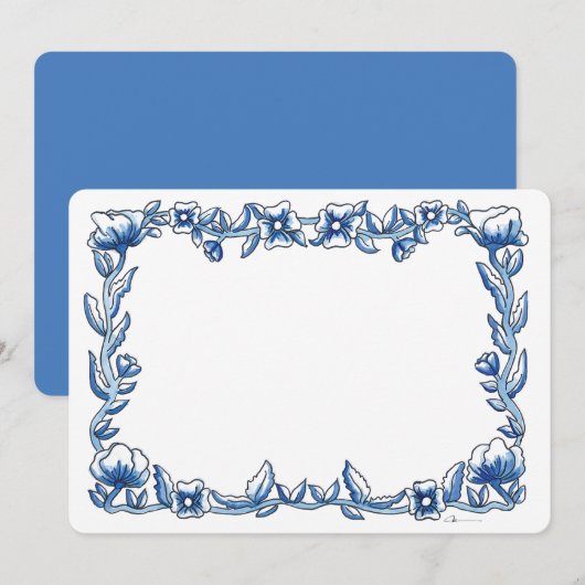 Carte De Remerciements Frontière de fleurs chinoiserie (Devant / Derrière)