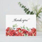 Carte De Remerciements Frontière de roses rouges à l'aquarelle (Debout devant)