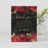 Carte De Remerciements Frontière Rose rouge et or Floral Anniversaire (Debout devant)