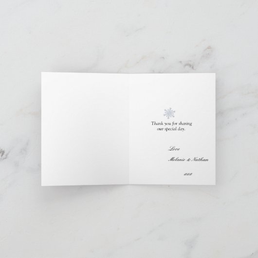 Carte De Remerciements Frosted Blue Winter Wedding Custom Photo (Intérieur)