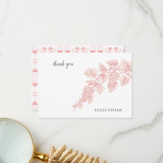 Carte De Remerciements Fruits de raisin Plante Champagne Retro (Devant/Arrière en situation)