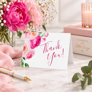 Carte De Remerciements Fuchsia Floral Fête de Mariage