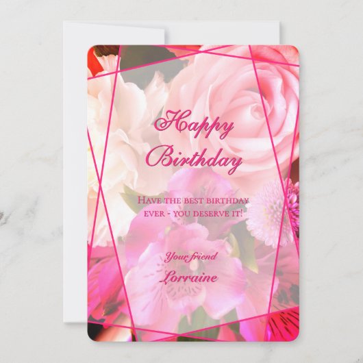 Carte De Remerciements Fuchsia Florals Happy Birthday Card (Devant)