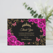 Carte De Remerciements Fuchsia Pink Gold Quinceanera (Debout devant)