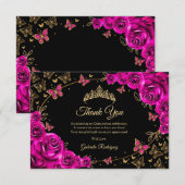Carte De Remerciements Fuchsia Pink Gold Quinceanera (Devant / Derrière)