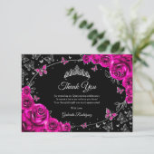 Carte De Remerciements Fuchsia Pink Silver Quinceanera (Debout devant)