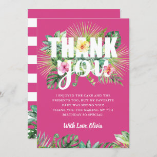 Carte De Remerciements Fuchsia Pink Tropical Green Anniversaire Floral